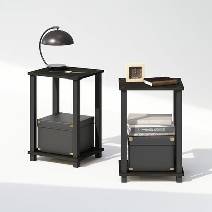 Simplistic Compact Bedside Table, Nightstand, Espresso/Black, Set of 2