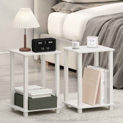 Simplistic Compact Bedside Table, Nightstand, White/White, Set of 2