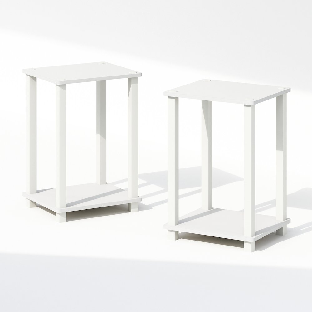 Simplistic Compact Bedside Table, Nightstand, White/White, Set of 2