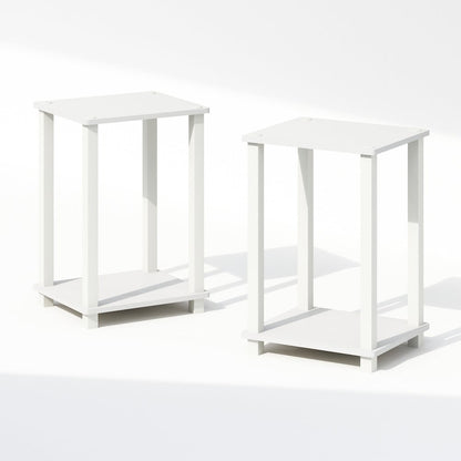 Simplistic Compact Bedside Table, Nightstand, White/White, Set of 2