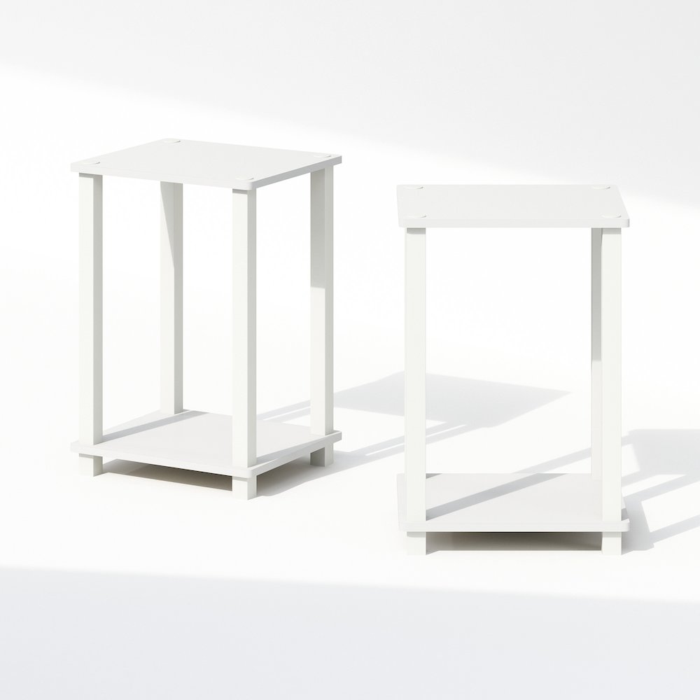 Simplistic Compact Bedside Table, Nightstand, White/White, Set of 2