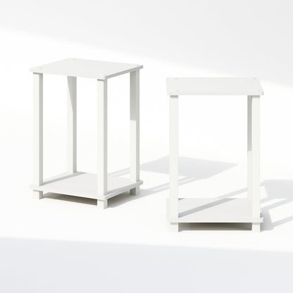 Simplistic Compact Bedside Table, Nightstand, White/White, Set of 2