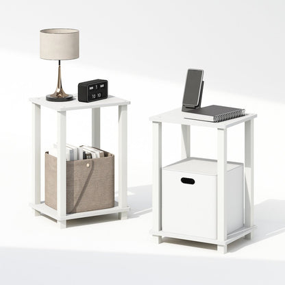 Simplistic Compact Bedside Table, Nightstand, White/White, Set of 2