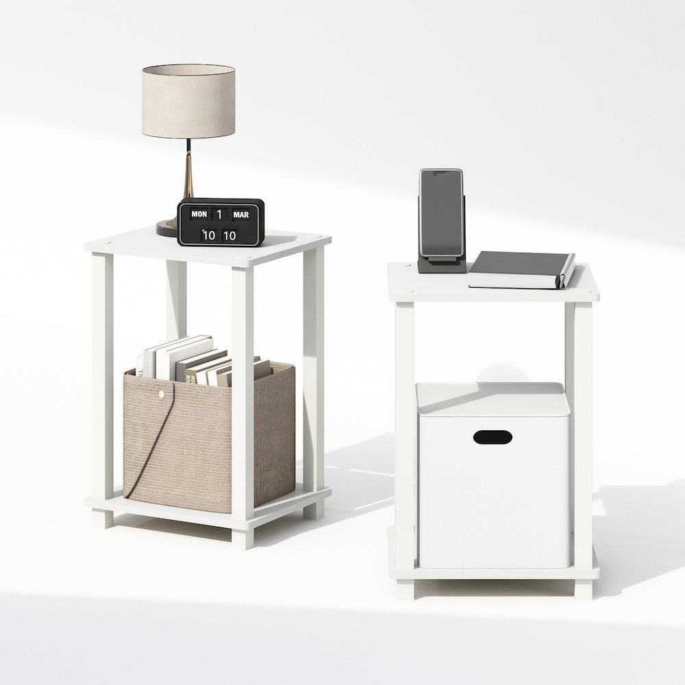 Simplistic Compact Bedside Table, Nightstand, White/White, Set of 2