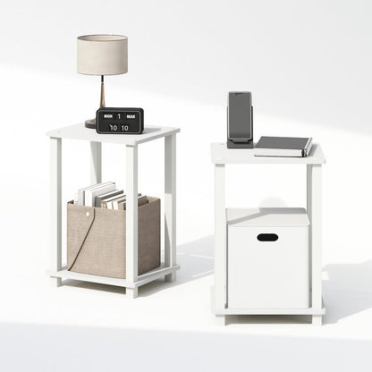 Simplistic Compact Bedside Table, Nightstand, White/White, Set of 2