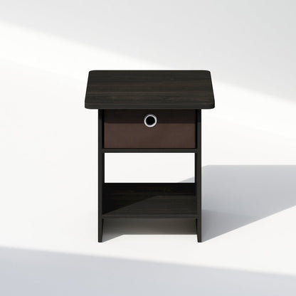 Tidur Nightstand, Bedside Table Storage Shelf with Bin Drawer, Espresso/Brown