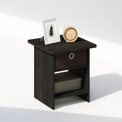 Tidur Nightstand, Bedside Table Storage Shelf with Bin Drawer, Espresso/Brown