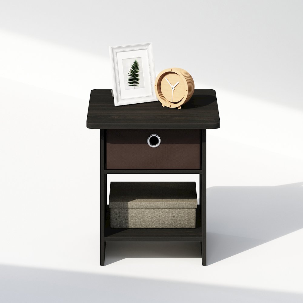 Tidur Nightstand, Bedside Table Storage Shelf with Bin Drawer, Espresso/Brown