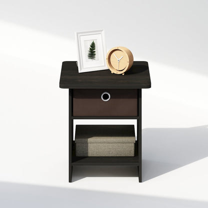 Tidur Nightstand, Bedside Table Storage Shelf with Bin Drawer, Espresso/Brown