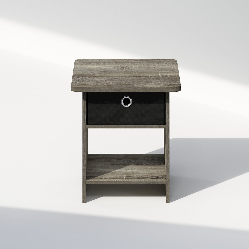 Tidur Nightstand, Bedside Table Storage Shelf with Bin Drawer, French Oak/Black