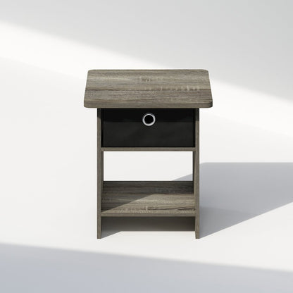 Tidur Nightstand, Bedside Table Storage Shelf with Bin Drawer, French Oak/Black