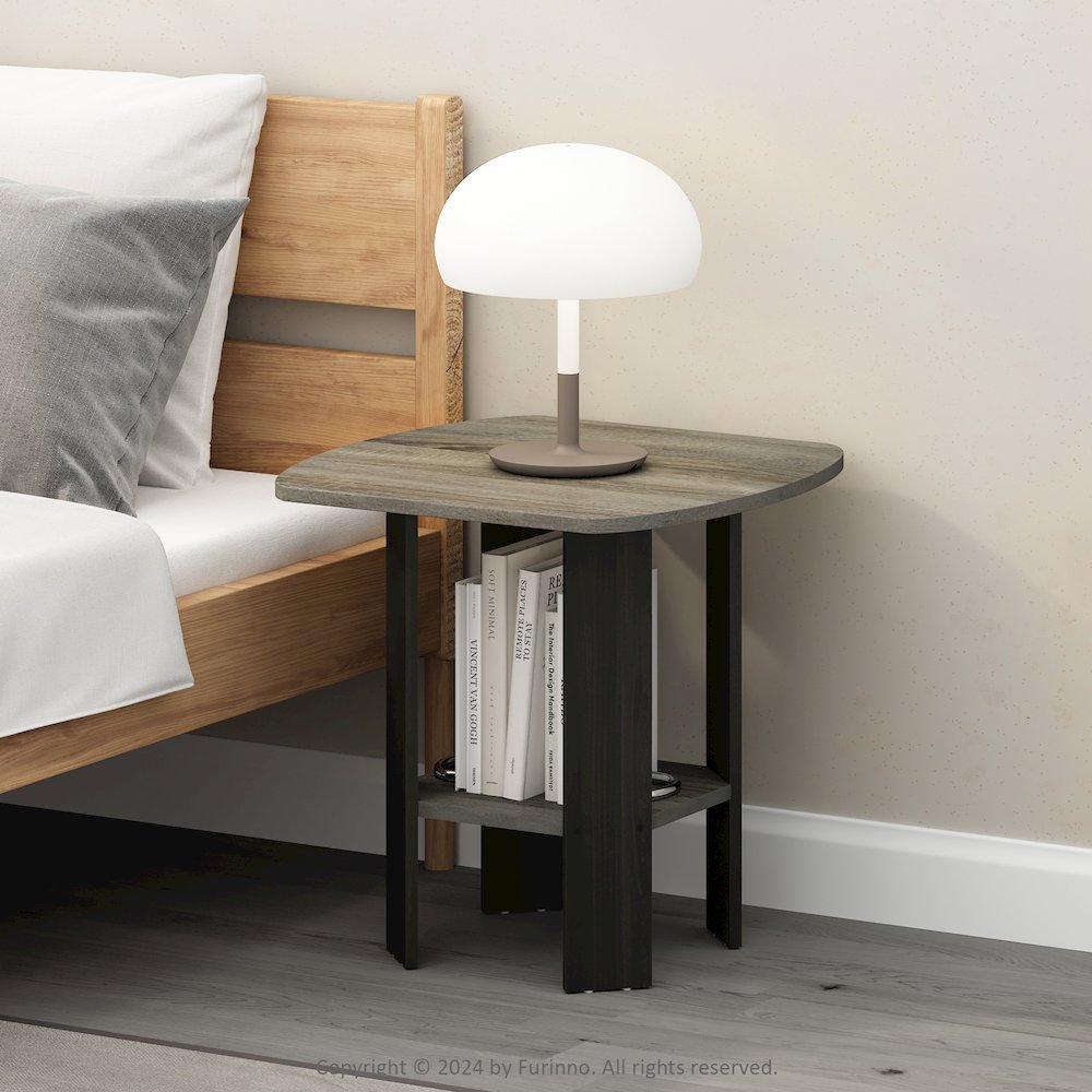 Tidur Simple Design Bedside Table Nightstand, French Oak/Black