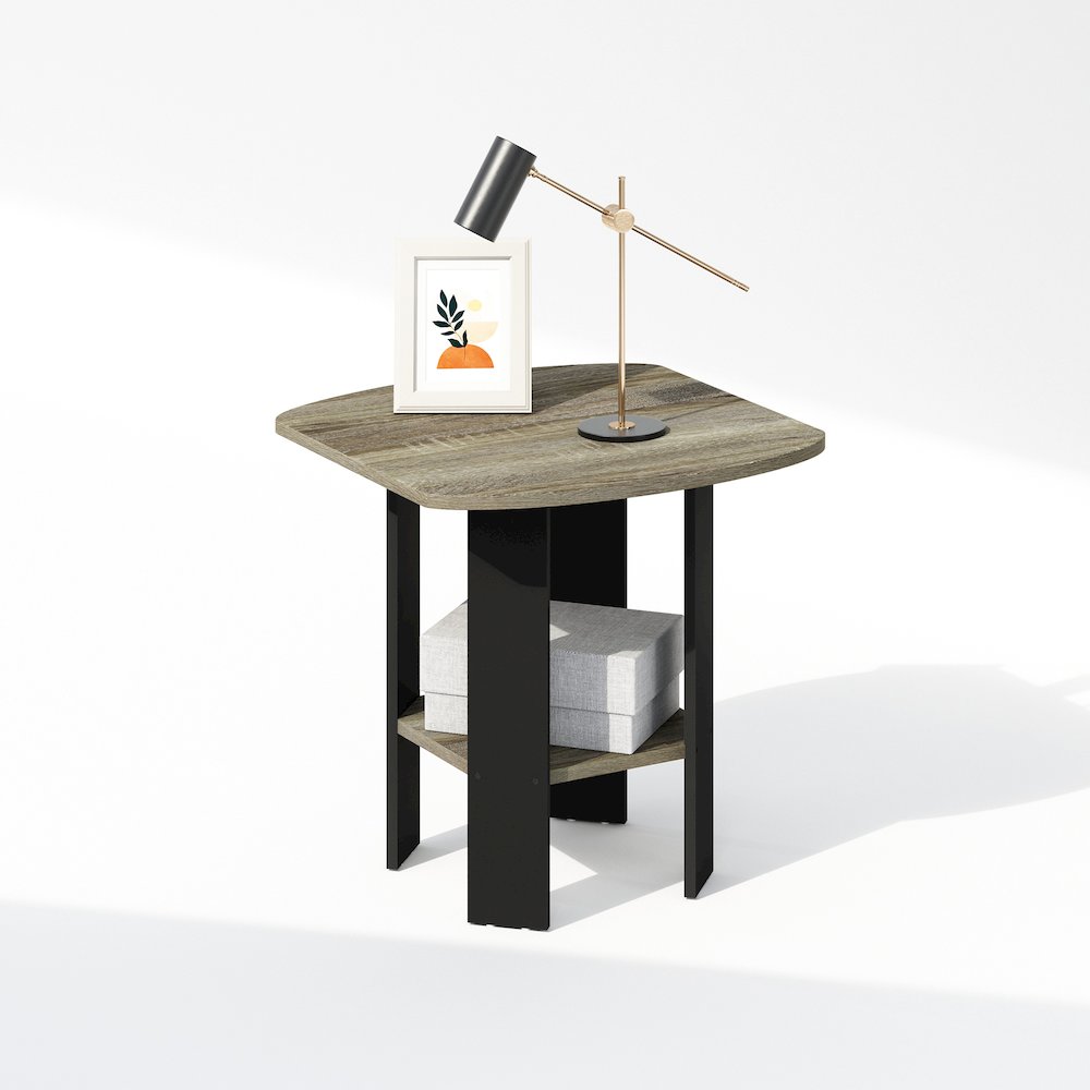 Tidur Simple Design Bedside Table Nightstand, French Oak/Black