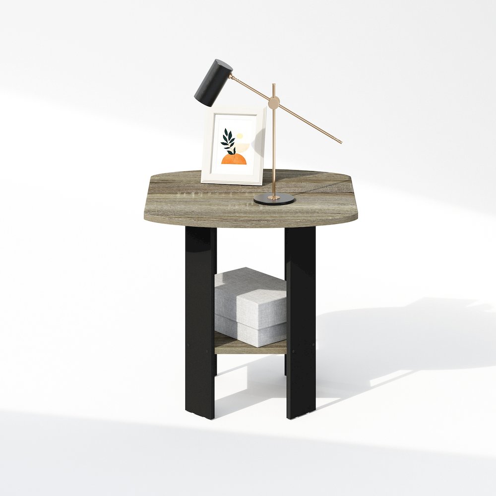 Tidur Simple Design Bedside Table Nightstand, French Oak/Black