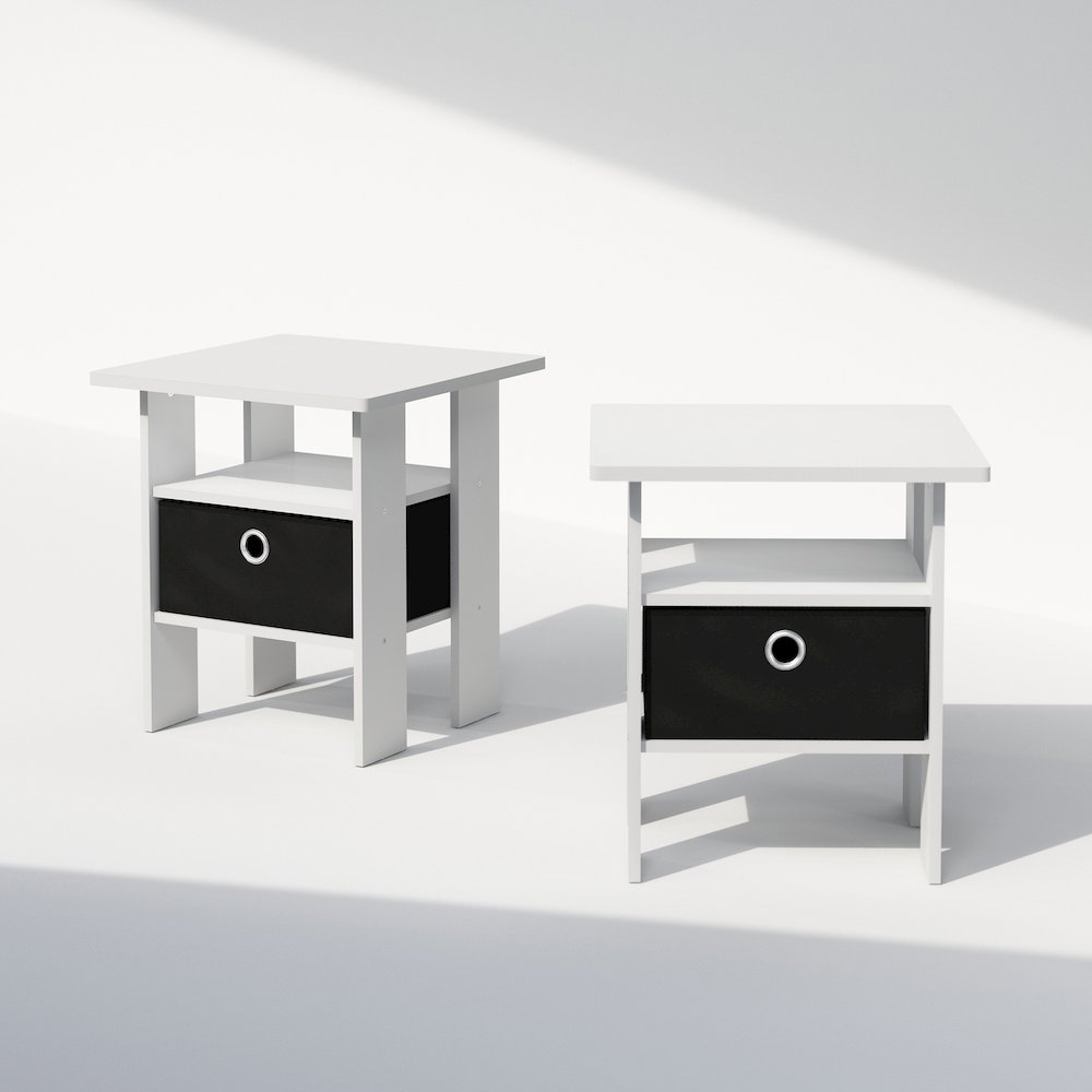 Andrey End Table, Side Table with Bin Drawer, Grey Oak/Black