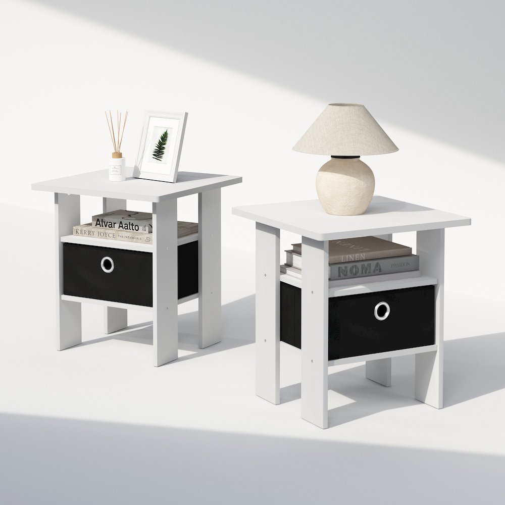 Andrey End Table, Side Table with Bin Drawer, Grey Oak/Black