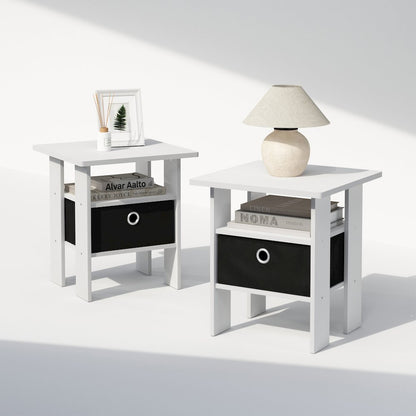 Andrey End Table, Side Table with Bin Drawer, Grey Oak/Black