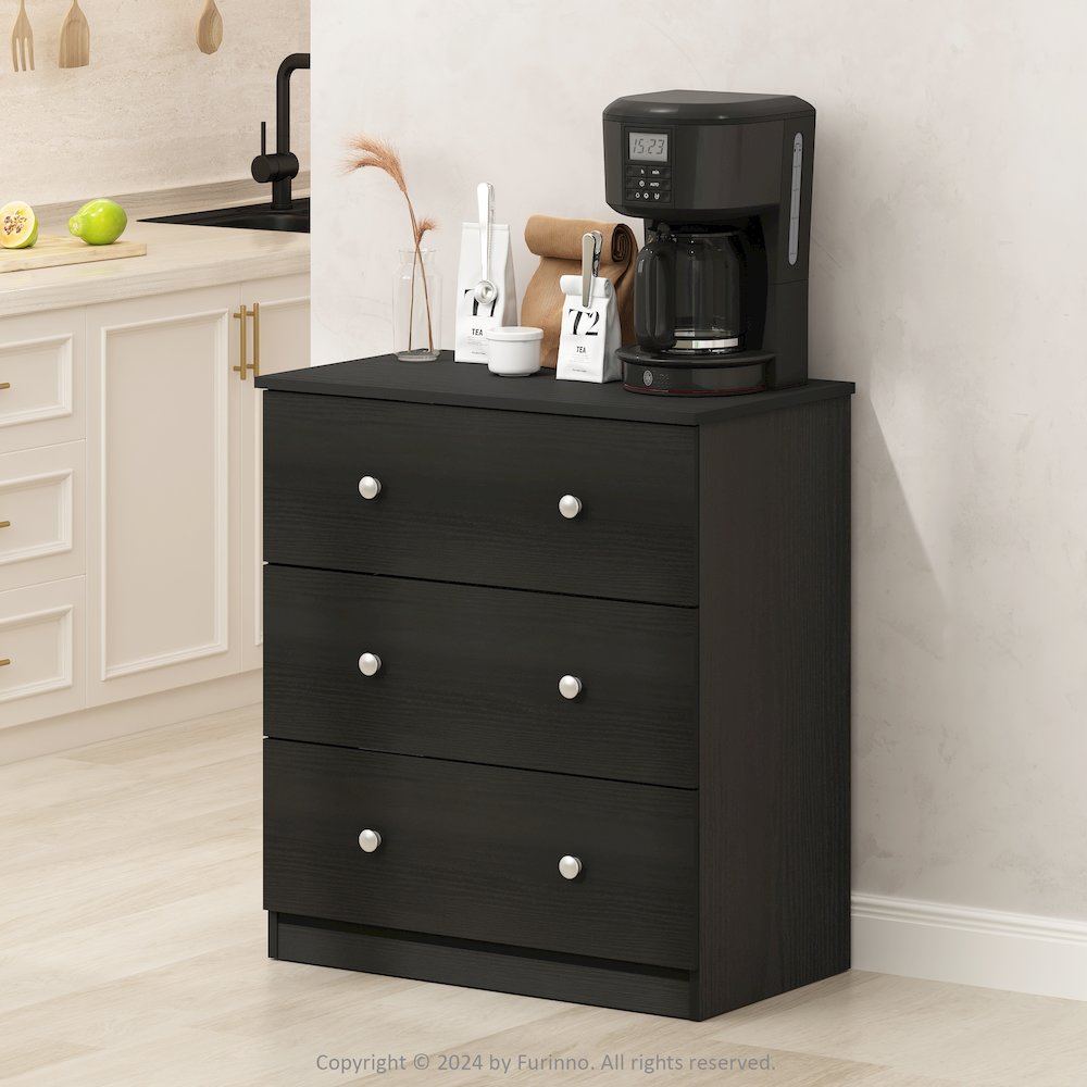 Hermite 3-Drawer Kitchen & Dining Sideboard Buffet Storage, Americano
