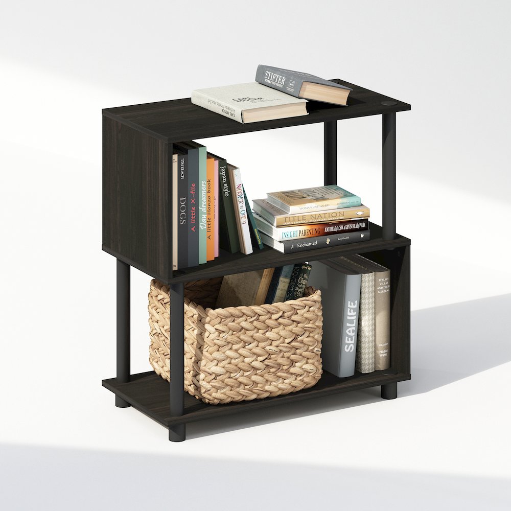 Reed 3-Tier S-Shaped Bookcase, Bookshelf, Espresso