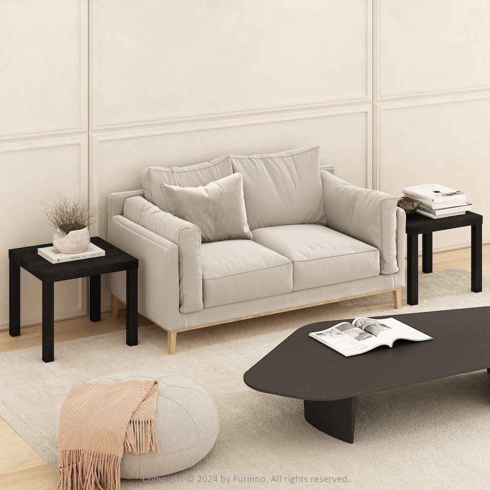 Simple Square Coffee Table, Side Table, Set of 2, Black