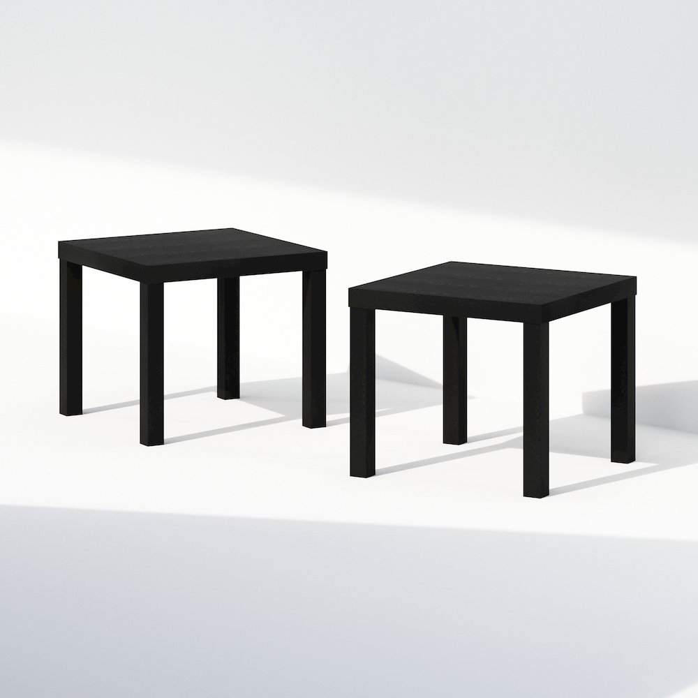 Simple Square Coffee Table, Side Table, Set of 2, Black
