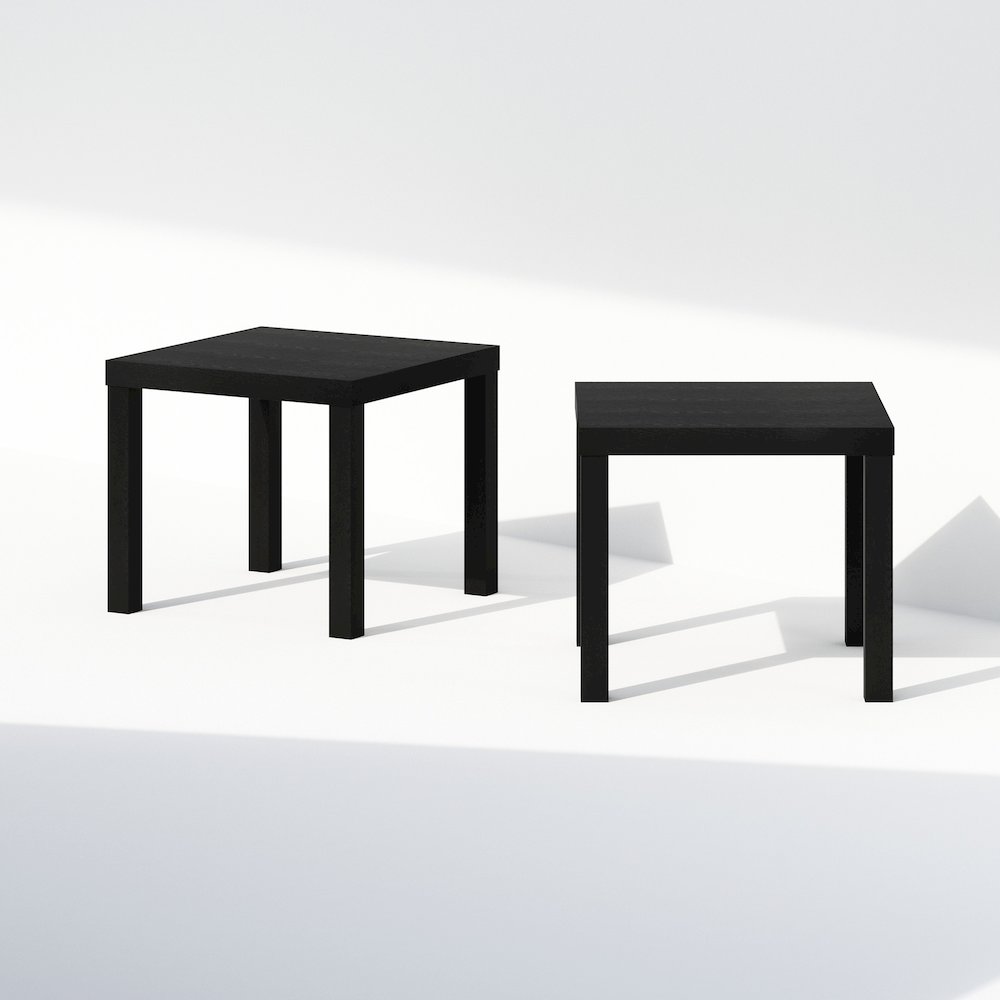 Simple Square Coffee Table, Side Table, Set of 2, Black