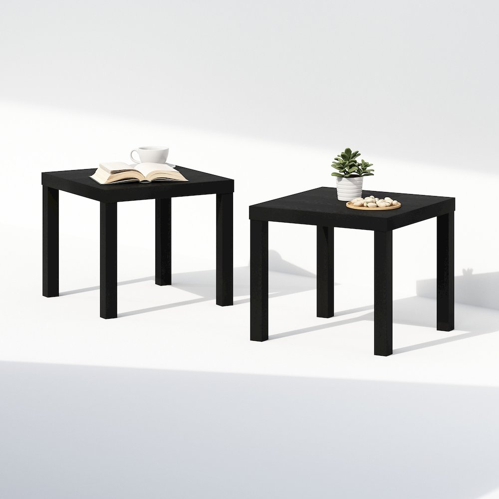 Simple Square Coffee Table, Side Table, Set of 2, Black