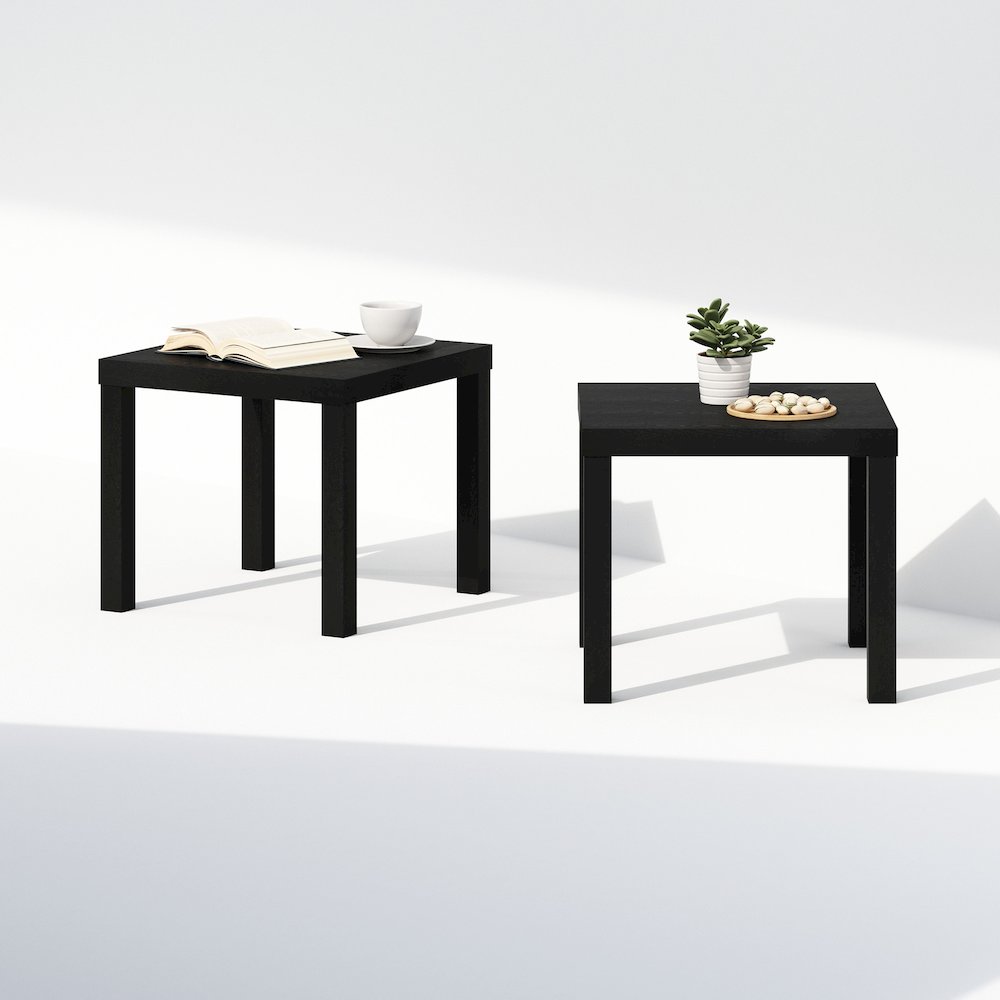 Simple Square Coffee Table, Side Table, Set of 2, Black