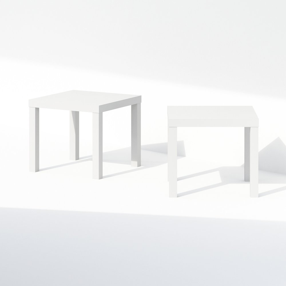Simple Square Coffee Table, Side Table, Set of 2, White