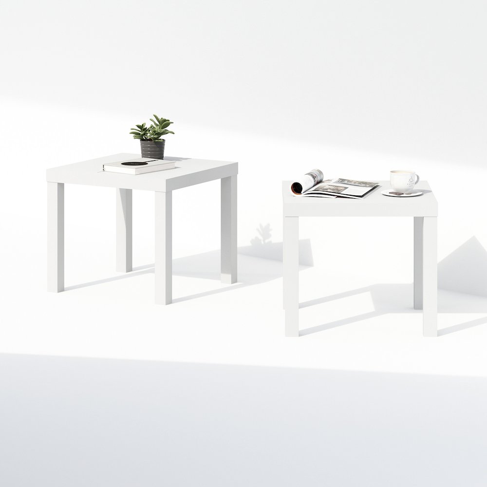Simple Square Coffee Table, Side Table, Set of 2, White