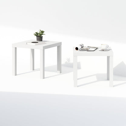 Simple Square Coffee Table, Side Table, Set of 2, White