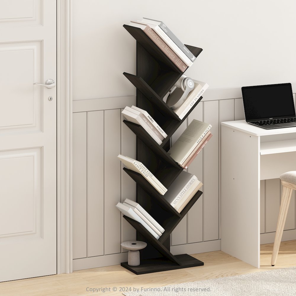Tree Bookshelf 9-Tier Floor Standing Tree Bookcase, Black Espresso