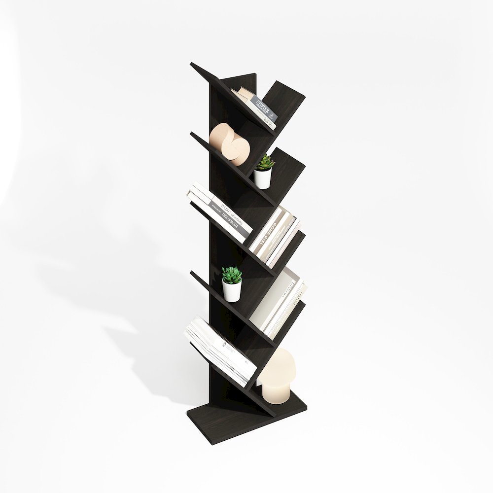 Tree Bookshelf 9-Tier Floor Standing Tree Bookcase, Black Espresso