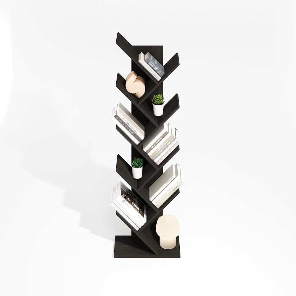Tree Bookshelf 9-Tier Floor Standing Tree Bookcase, Black Espresso