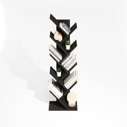 Tree Bookshelf 9-Tier Floor Standing Tree Bookcase, Black Espresso