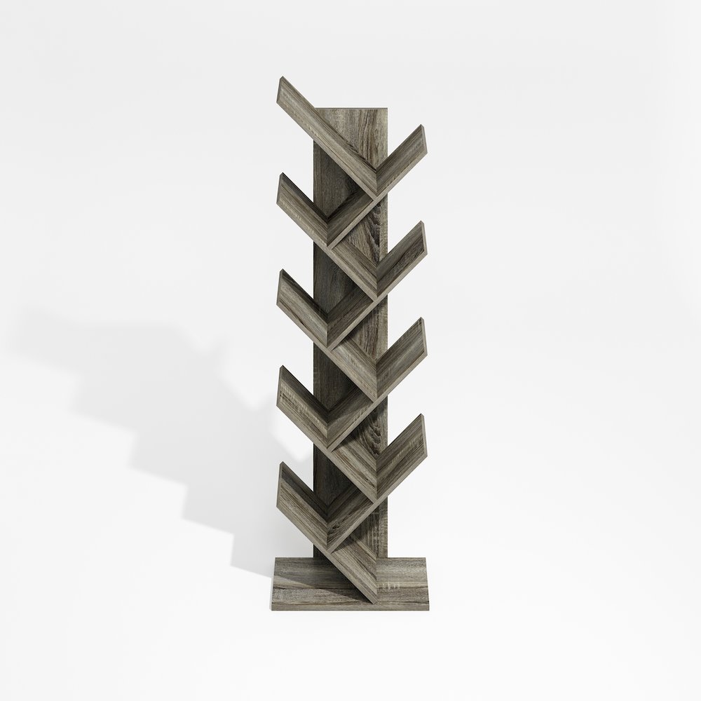 Tree Bookshelf 9-Tier Floor Standing Tree Bookcase, Grey Oak