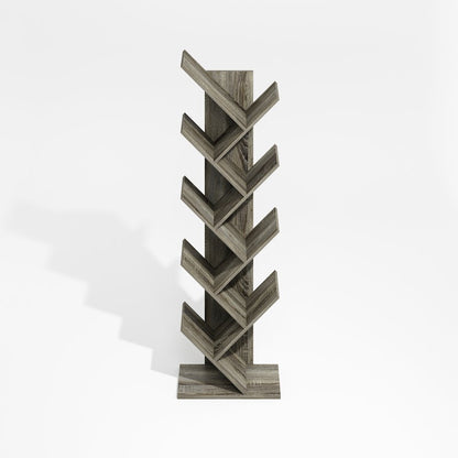 Tree Bookshelf 9-Tier Floor Standing Tree Bookcase, Grey Oak