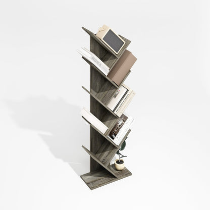 Tree Bookshelf 9-Tier Floor Standing Tree Bookcase, Grey Oak