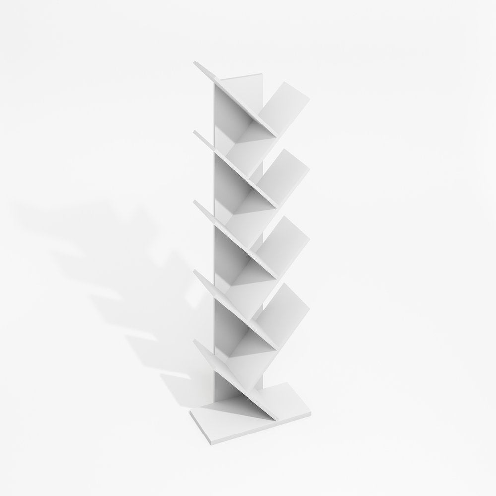 Tree Bookshelf 9-Tier Floor Standing Tree Bookcase, Plain White