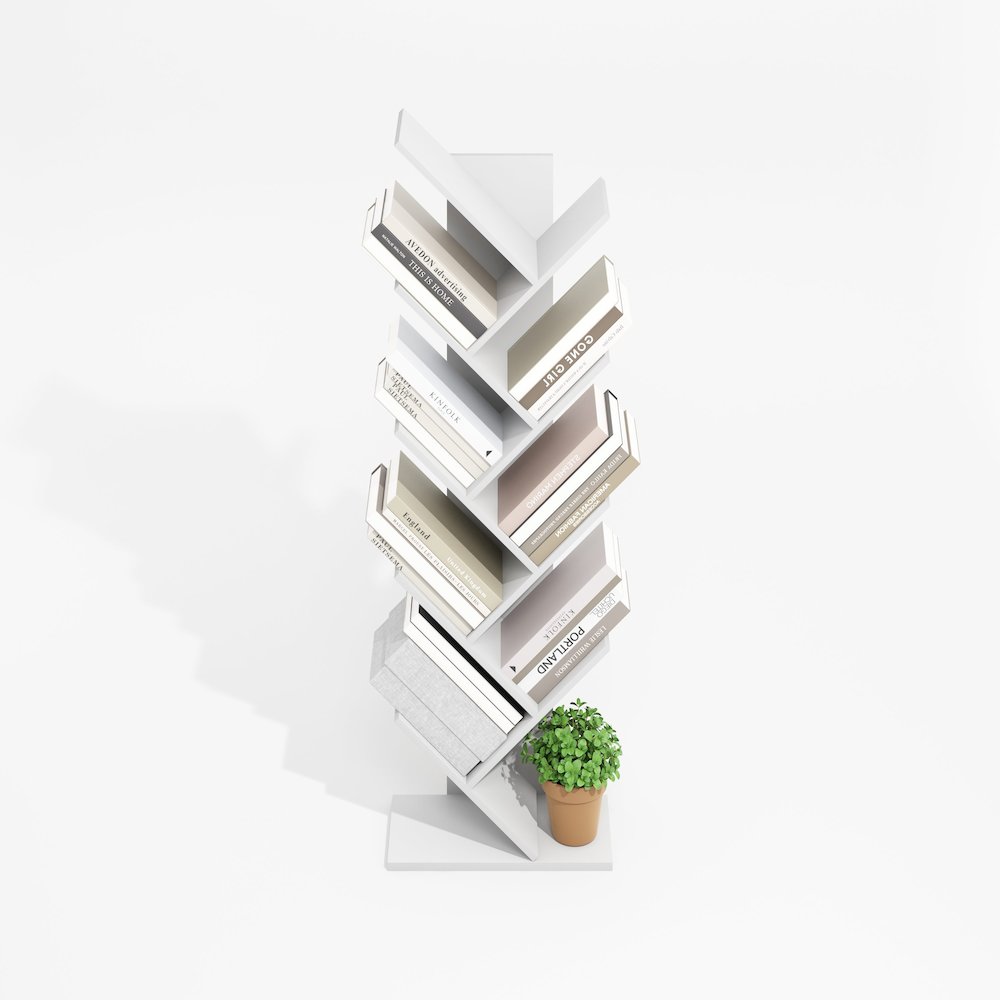 Tree Bookshelf 9-Tier Floor Standing Tree Bookcase, Plain White
