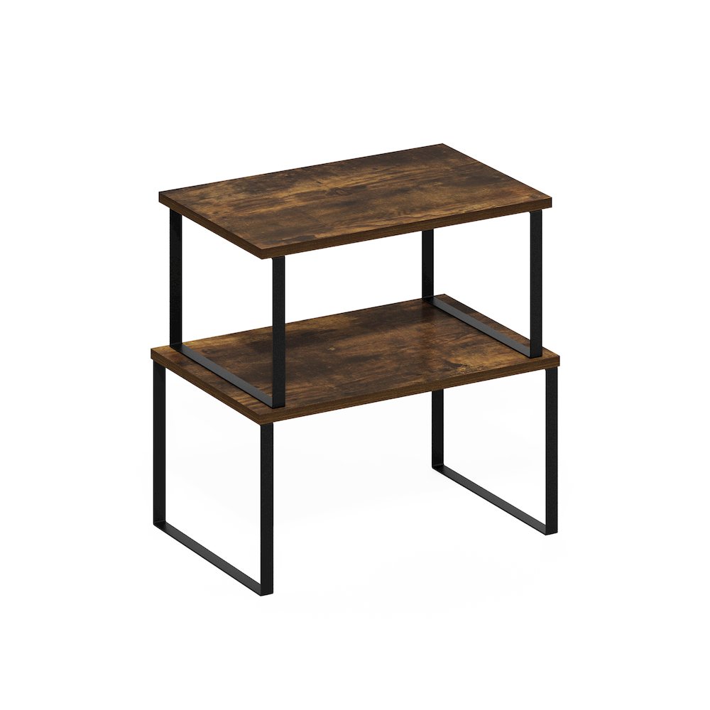 Stackable Kitchen Counter Shelves, Set of 2, Amber Pine/Black