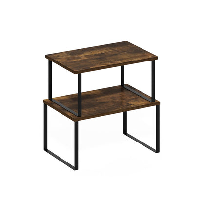 Stackable Kitchen Counter Shelves, Set of 2, Amber Pine/Black