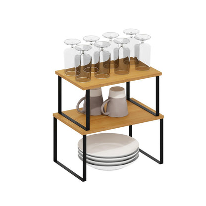 Stackable Kitchen Counter Shelves, Set of 2, Beech/Black
