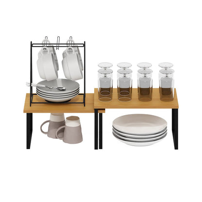 Stackable Kitchen Counter Shelves, Set of 2, Beech/Black