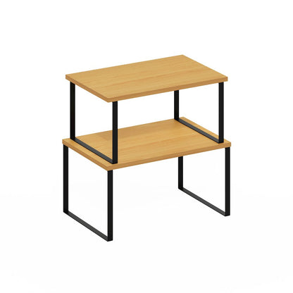 Stackable Kitchen Counter Shelves, Set of 2, Beech/Black