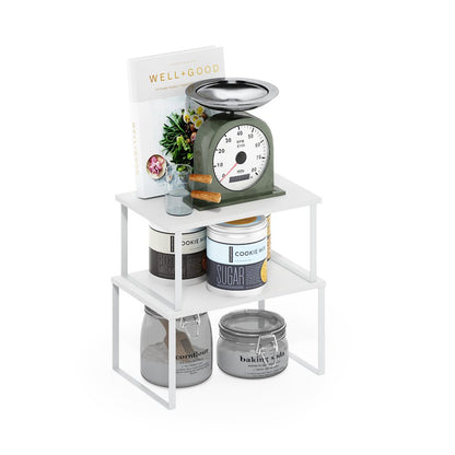 Stackable Kitchen Counter Shelves, Set of 2, White/White