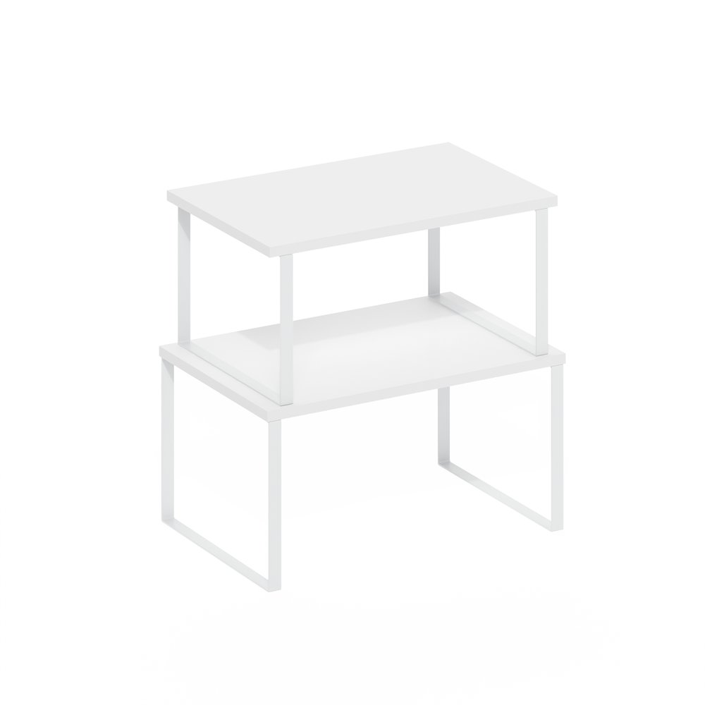 Stackable Kitchen Counter Shelves, Set of 2, White/White