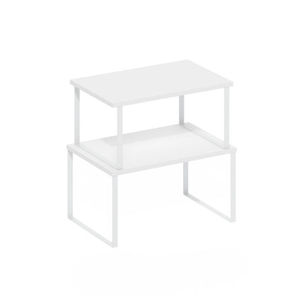 Stackable Kitchen Counter Shelves, Set of 2, White/White