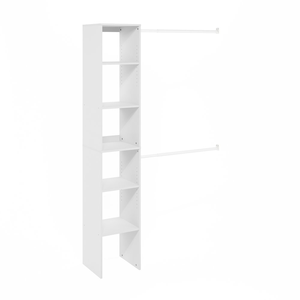 Fano Clothing & Closet Storage Organizer Shelf Tower with 2 Hanging Bars, White