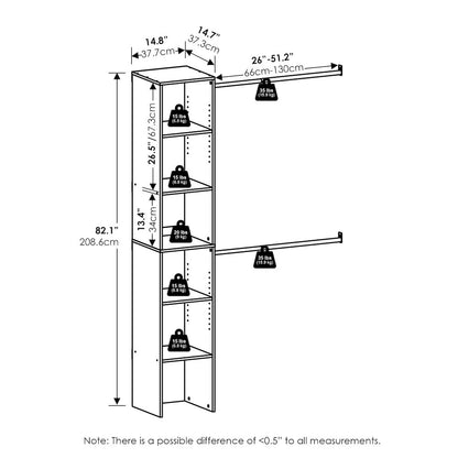 Fano Clothing & Closet Storage Organizer Shelf Tower with 2 Hanging Bars, White